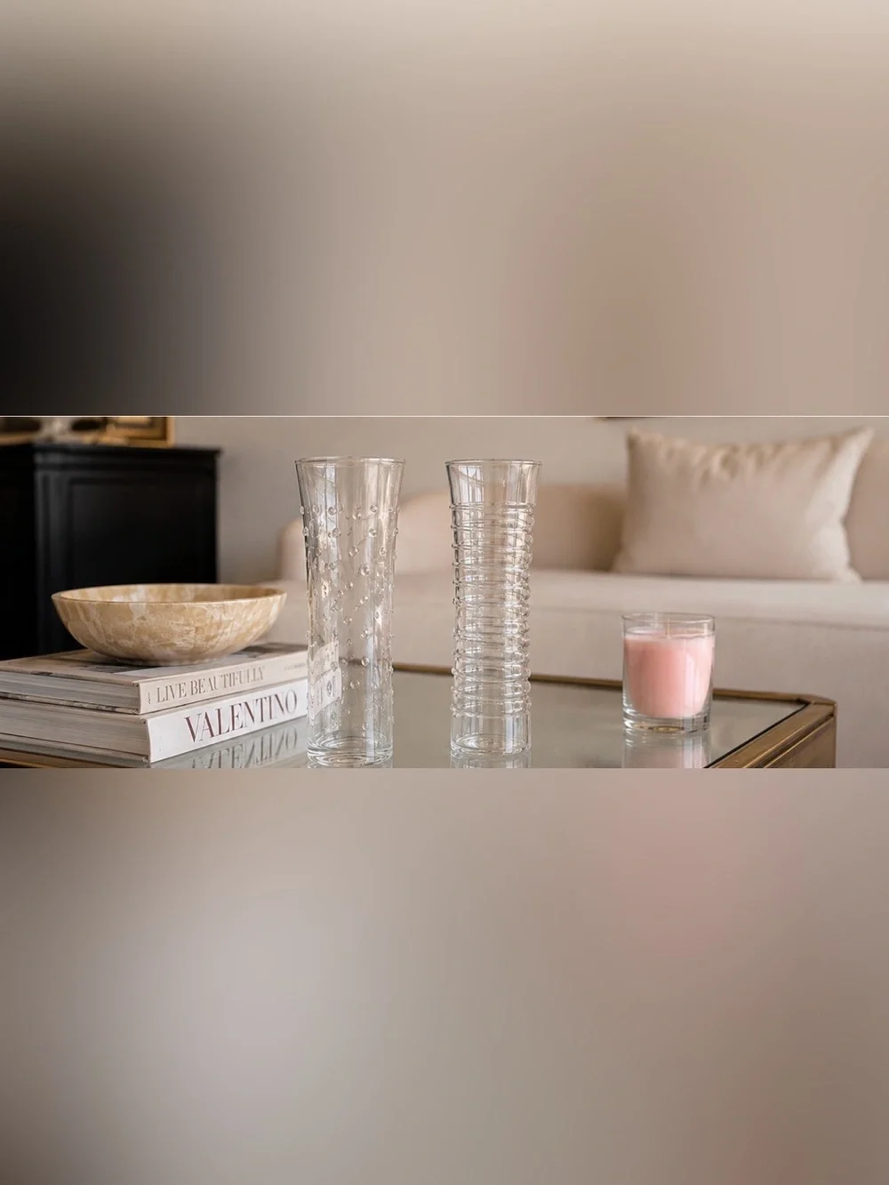 Pair of Clear Glass Vase Set of 2 | 7” Textured Bubble & Ribbed Vases | Elegant